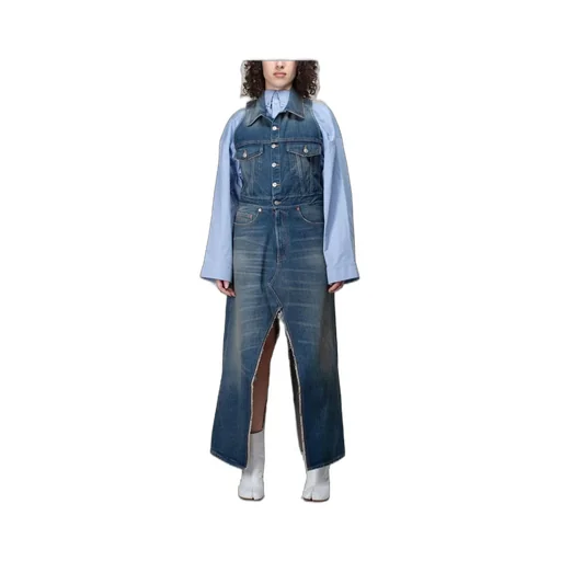 Front-Slit Denim Dress