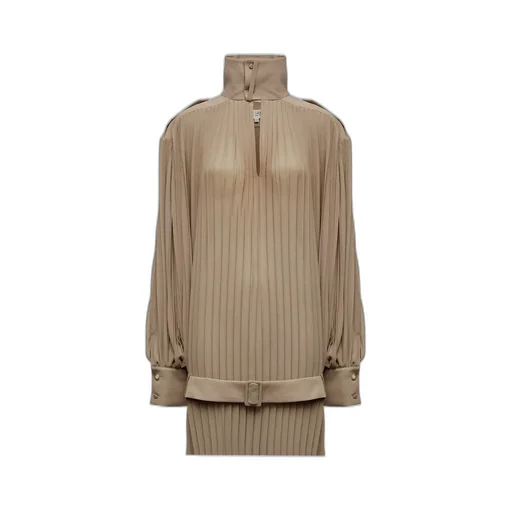 High-Neck Pleated Mini Dress