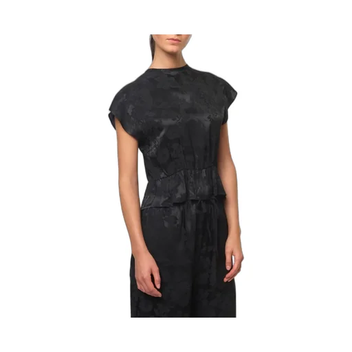 Floral-Brocade Peplum Hem Blouse