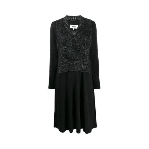 Spliced Bib Panelled V-Neck Dress