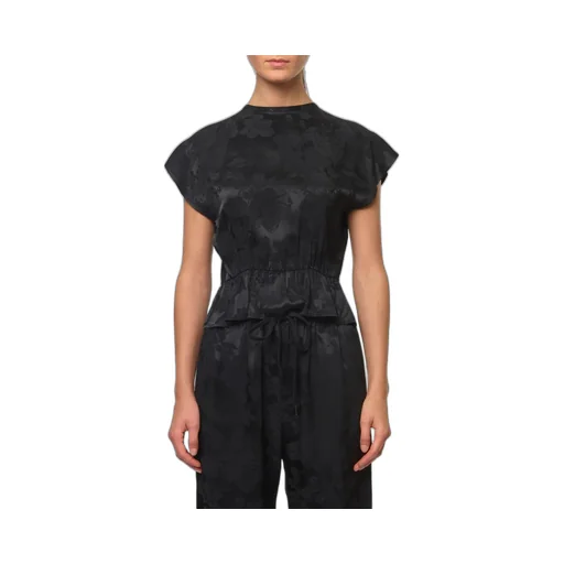 Floral-Brocade Peplum Hem Blouse