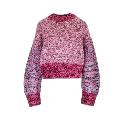 Balloon Sleeved Crewneck Cropped Jumper