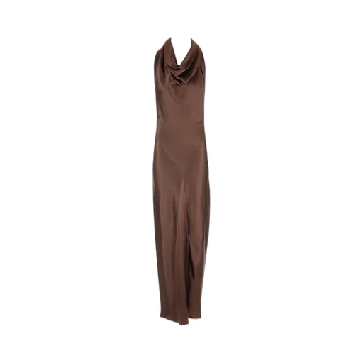 Long Scarf Open-Back Halterneck Satin Dress