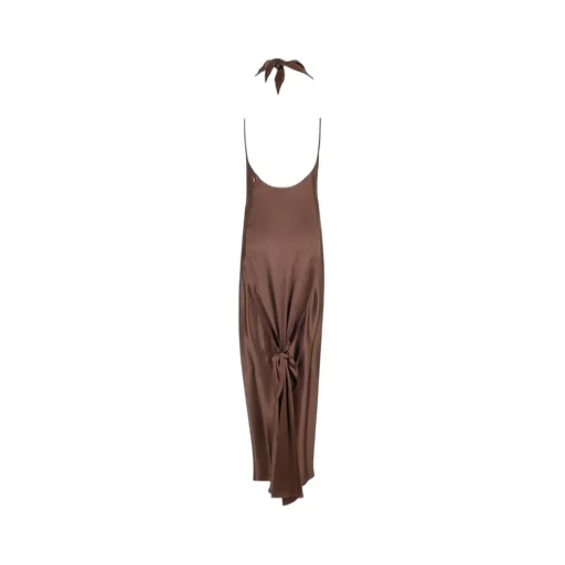 Long Scarf Open-Back Halterneck Satin Dress
