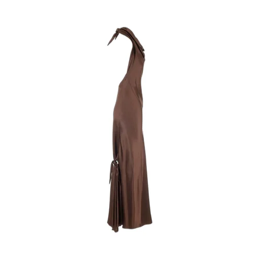 Long Scarf Open-Back Halterneck Satin Dress