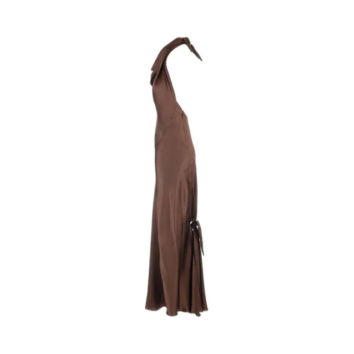 Long Scarf Open-Back Halterneck Satin Dress