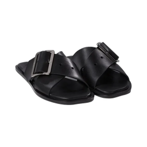 Square-Toe Slip-On Sandals