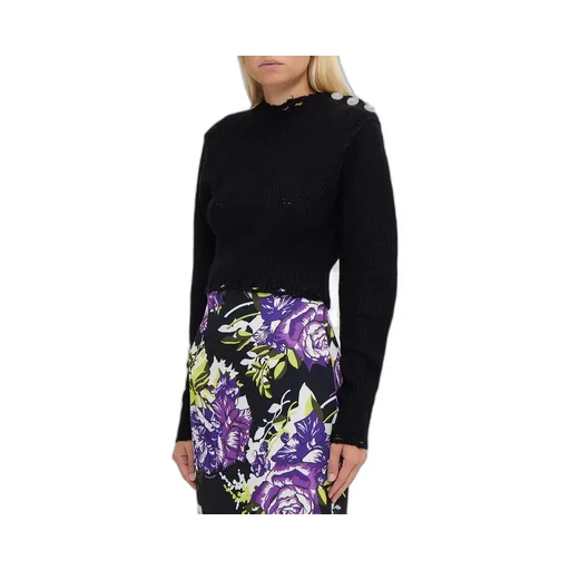Cropped Knit Sweater With Pearl Buttons