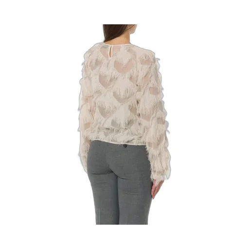 Sheer Feather-Trimmed Blouse
