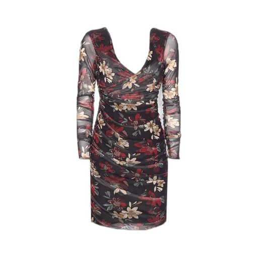 Ruched Floral Mesh Dress