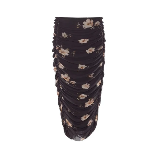 Ruched Floral Print Midi Skirt