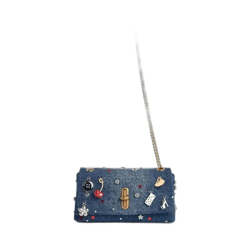 Denim Shoulder Bag With Charms