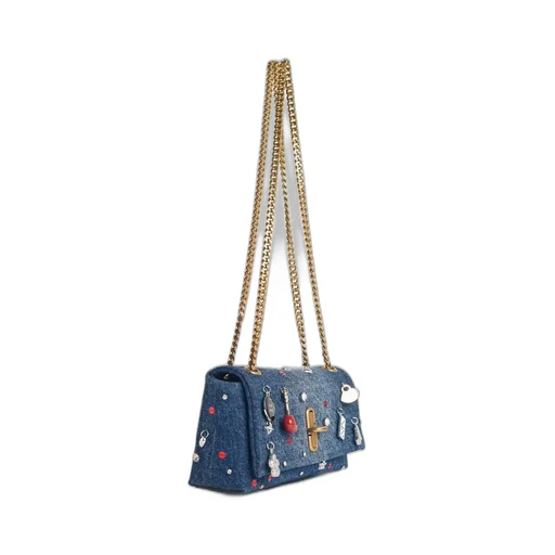 Denim Shoulder Bag With Charms
