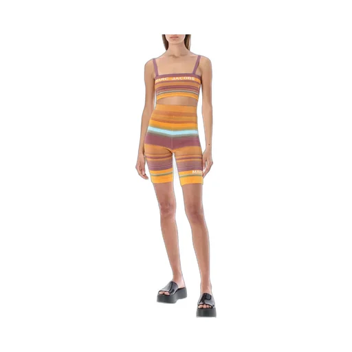 Striped High-Waisted Biker Shorts