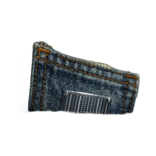 Denim Skirt With Distressed Details And Flared Hem