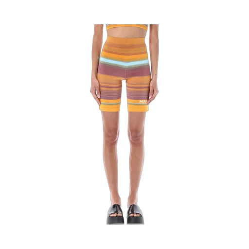 Striped High-Waisted Biker Shorts