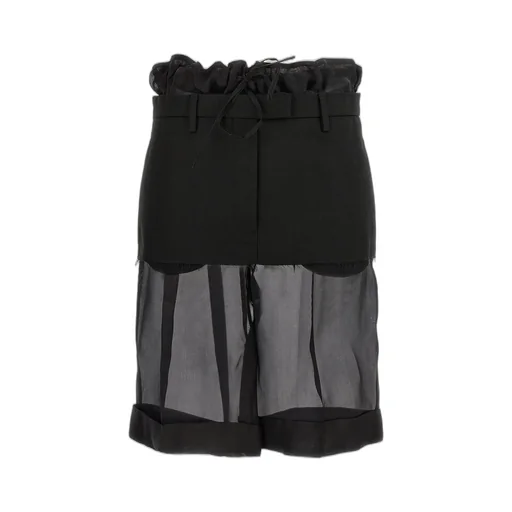 High-Waisted Shorts With Sheer Overlay