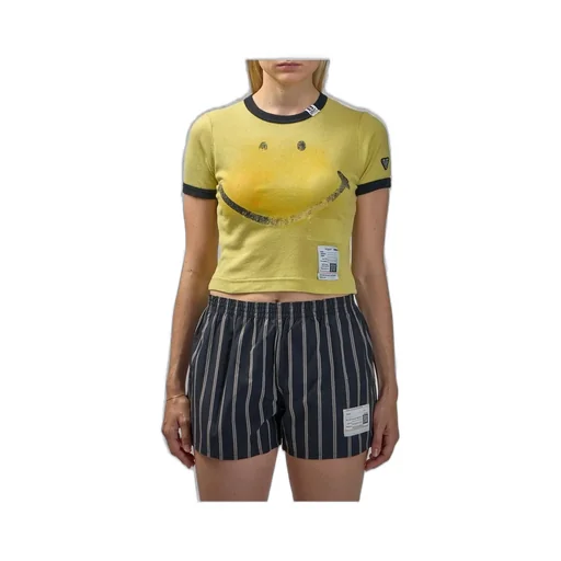 Graphic Smiley Face Cropped T-Shirt