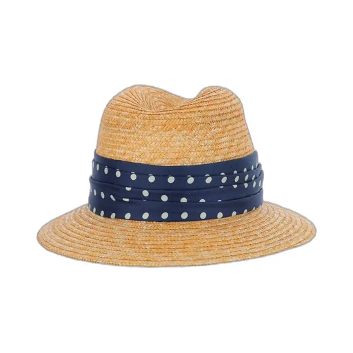 Straw Fedora Hat With Polka Dot Scarf