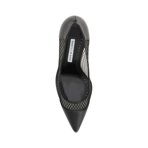 Mesh And Leather Pointed Toe Pumps