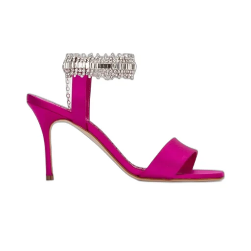 Satin Ankle Strap Sandals With Crystal Embellishment