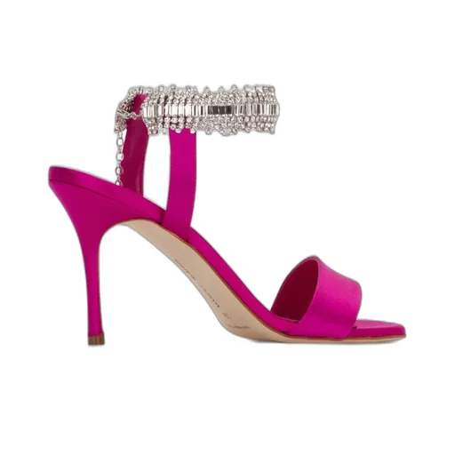 Satin Ankle Strap Sandals With Crystal Embellishment
