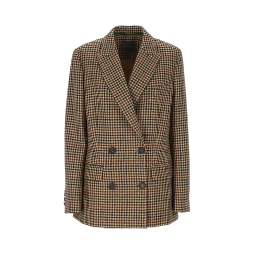 Double-Breasted Houndstooth Blazer