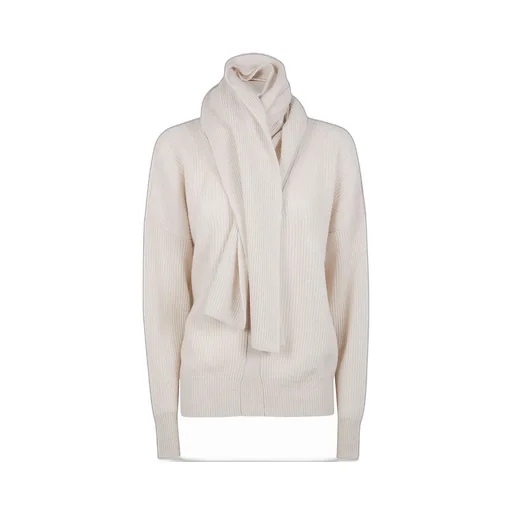 Ribbed Knit Sweater With Integrated Scarf