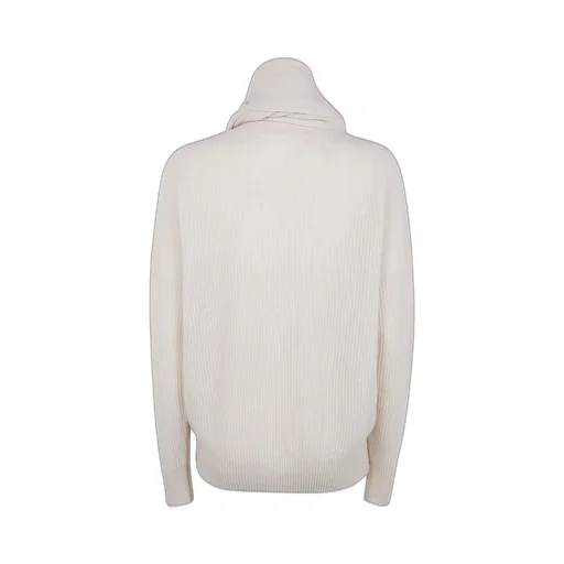 Ribbed Knit Sweater With Integrated Scarf