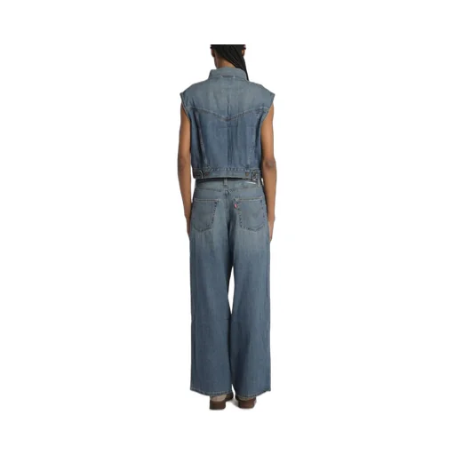 Denim Vest And Wide Leg Jeans Set