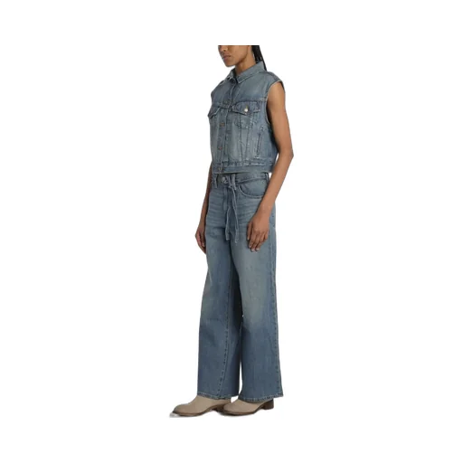 Denim Vest And Wide Leg Jeans Set