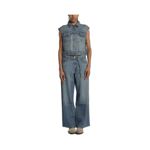 Denim Vest And Wide Leg Jeans Set