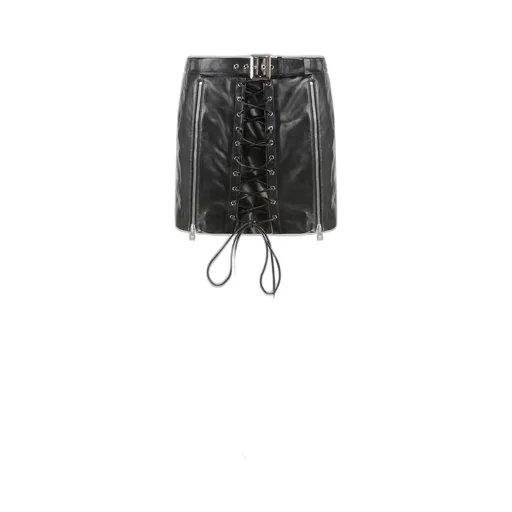 Lace-Up Leather Mini Skirt