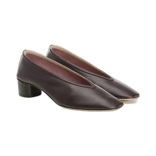 V-Neck Block Heel Pumps