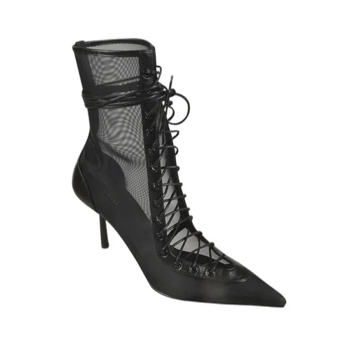 Mesh Lace-Up Ankle Boots