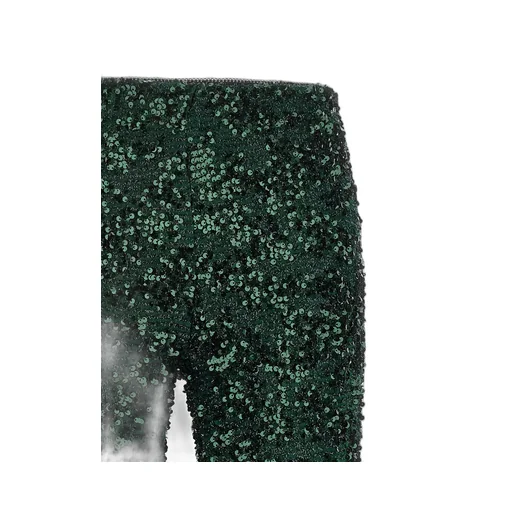 Sequin Pants With Feather Trim