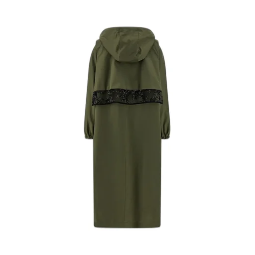 Hooded Trench Coat With Lace Overlay