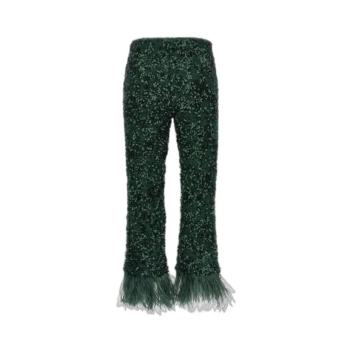 Sequin Pants With Feather Trim