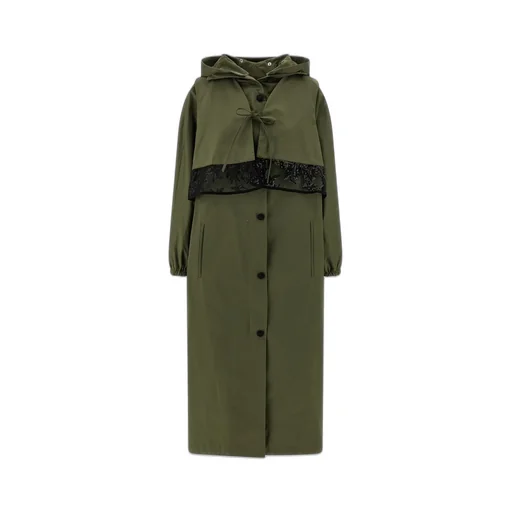 Hooded Trench Coat With Lace Overlay