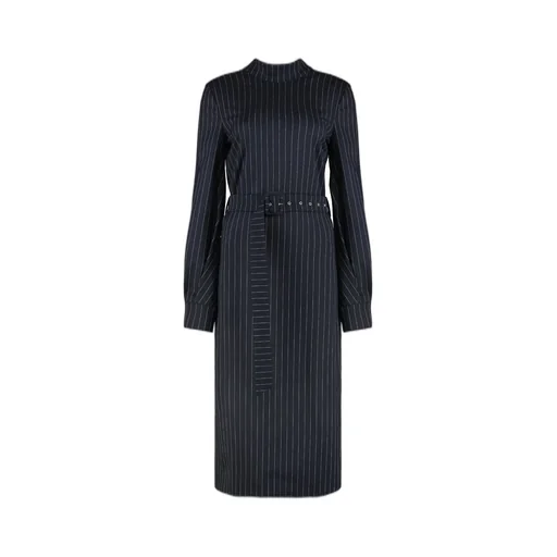 Pinstripe Belted Midi Dress