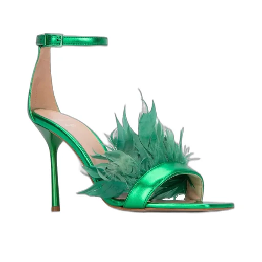 Feather-Embellished Sandals