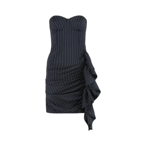 Strapless Pinstripe Dress With Ruffle Detail