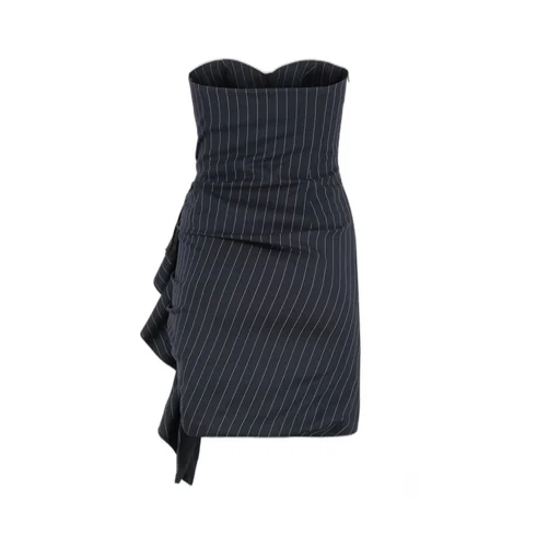 Strapless Pinstripe Dress With Ruffle Detail