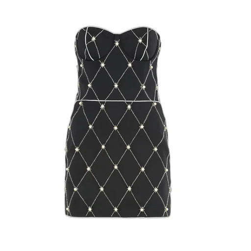 Strapless Mini Dress With Pearl And Crystal Embellishments