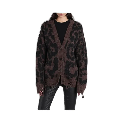 Leopard Print Distressed Cardigan