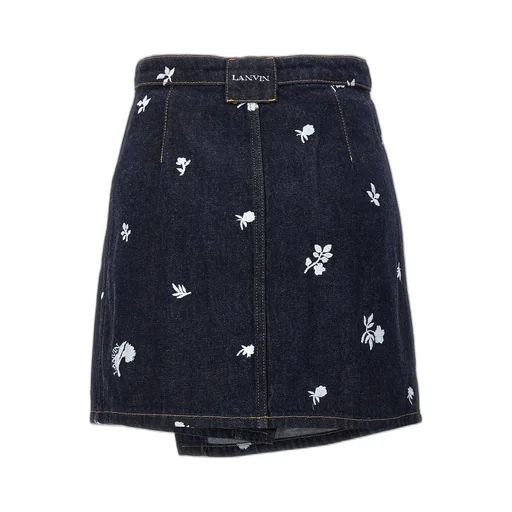 Denim Wrap Skirt With Floral Embroidery