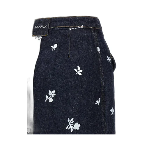 Denim Wrap Skirt With Floral Embroidery