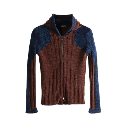 Hooded Zip-Up Knit Cardigan