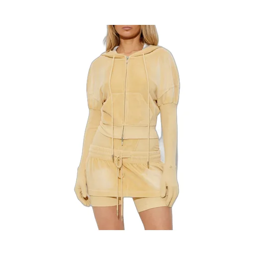 Velour Zip-Up Hoodie With Integrated Gloves