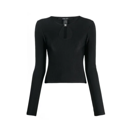 Ribbed Keyhole Long Sleeve Top
